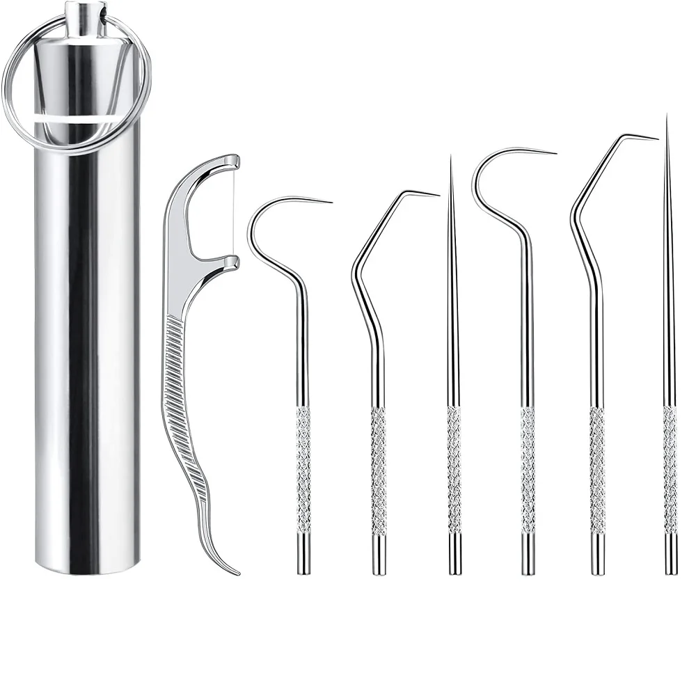 4Pcs/7Pcs Stainless Steel Toothpick Reusable Portable Toothpick Floss Teeth Cleaner Oral Cleaning for Outdoor Camping Traveling camping out stainless steel garbage bag hanger folding table stand stainless steel material be suitable for camping table