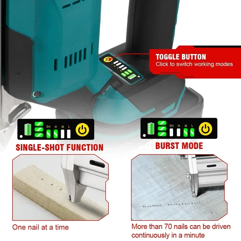 Cordless Brushless Electric Nail Gun F30 Stapler Finish Nailer Stapler Nailer Woodworking Power Tools For Makita 18V Battery 4