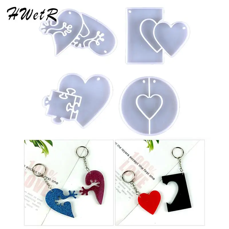 1pcs Heart Resin Mold Keychain Pendant Silicone Mold DIY Valentine's Day Key Charm Puzzle Love Keychain Silicone Mold