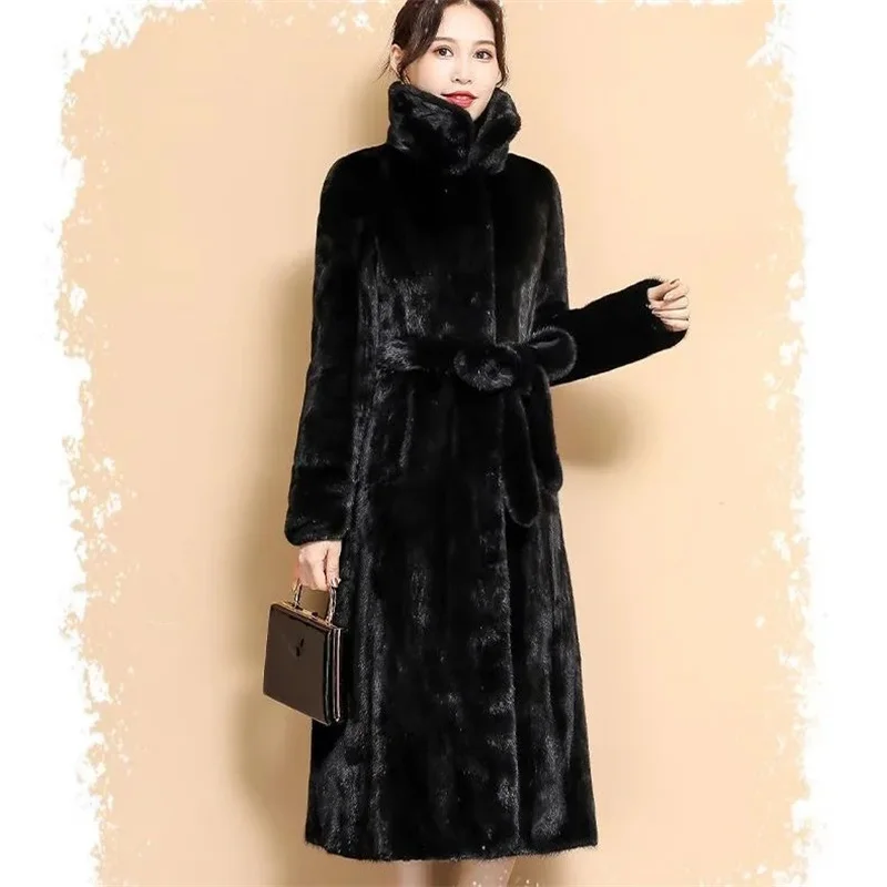 Imitation Mink Coat Female 2023 Autumn Winter New Whole Mink Hooded Medium Length Mink Fur Female Coat Foreign Style Commuting