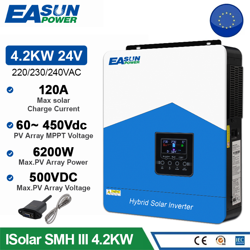 EASUN Hybrid Solar Inverter 4KW 4200W Pure Sine Wave DC 24V AC 220V MPPT Solar Inversor Build In 80A Solar Controller AC Charger