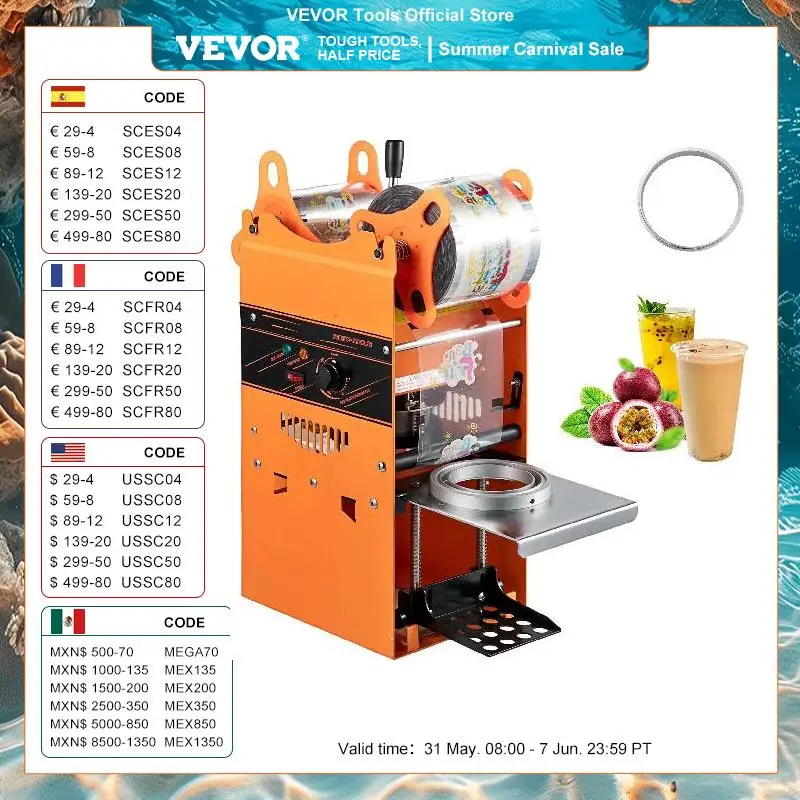 

VEVOR Manual Cup Sealing Machine 300-500 Cups/Hour Accurate Control Panel Heavy Duty for 90/95 MM Diameter Drinks Cup Sealer