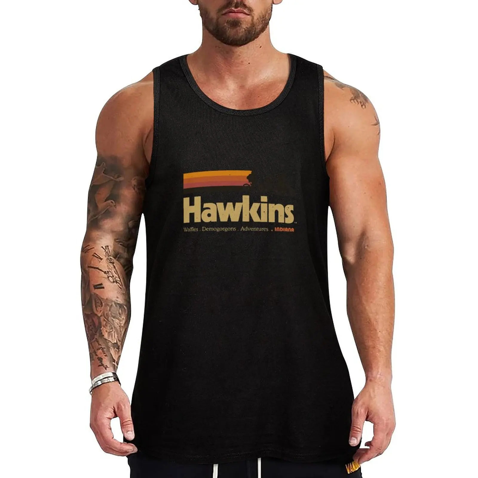 Visit Hawkins Indiana Vintage 80's TV Series Tank Top bodybuilding man man sexy?costume t-shirt gym man sexy clothes men