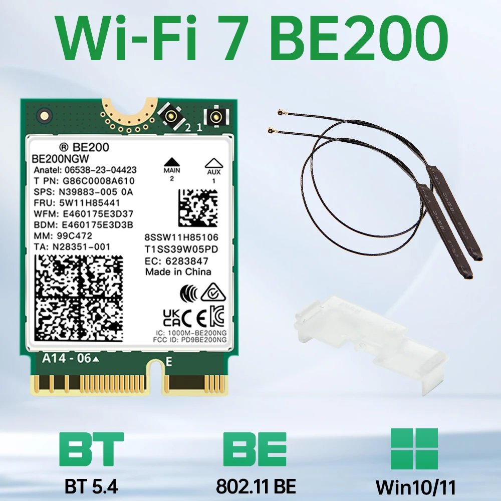 WiFi 7 BE200 BT5.4 WiFi 카드 M.2 802.11BE 무선 WiFi 어댑터 이더넷 네트워크 어댑터 (윈도우 10/11용)
