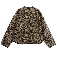 TRAF Parkas Leopard Winter Coats Woman Vintage Animal Print Quilted Jacket Women Autumn Long Sleeve Padded Jacket Short Coats 2