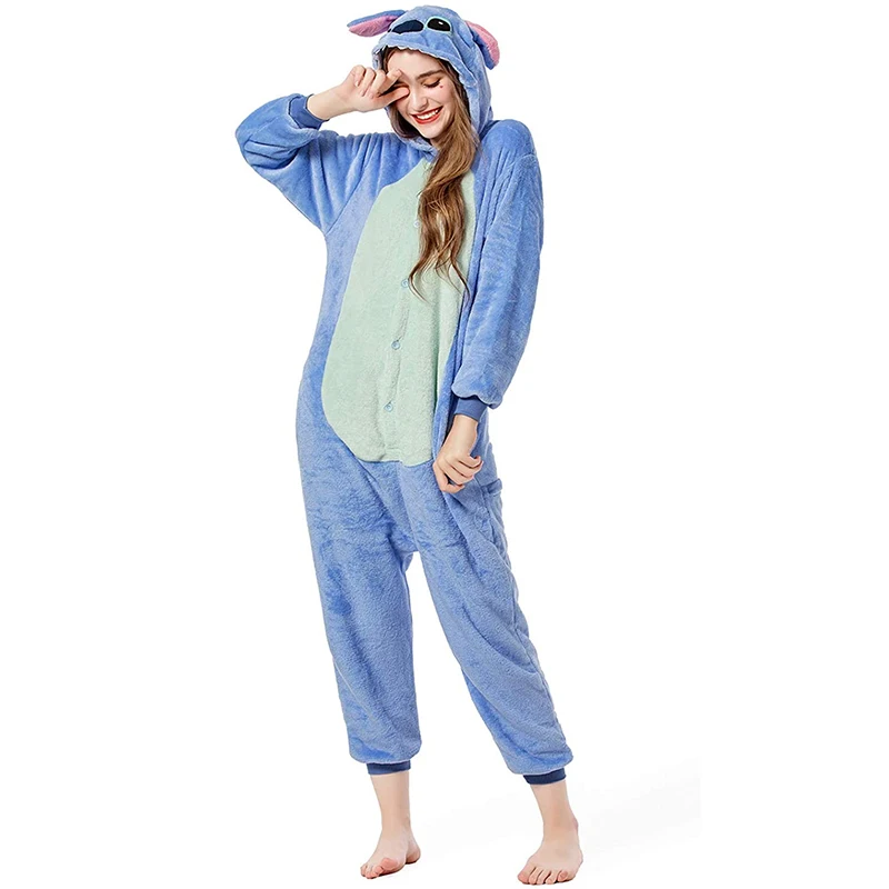 Disney Lilo Stitch Stitch Cosplay Costumes Jumpsuit for Adults Stitch Hooded Pajamas Onesie Costume Halloween Clothes Women Men