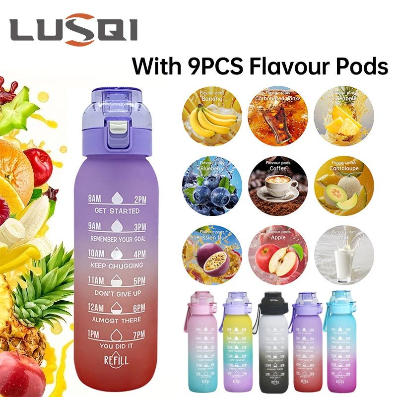 1PC 1000ML Flavor Water Bottle With Straw With 9PCS Flavor Pods Fashion Fitness Water Bottle For Outdoor Activities Sports water bottle sports water bottle sports bottle plastic water bottle