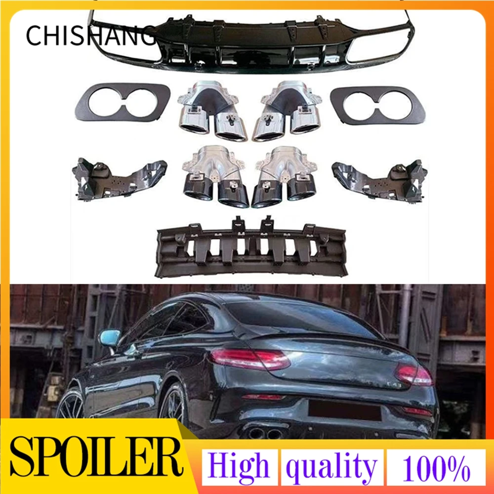 

Fit for Mercedes-Benz C-Class W205 C43 C63 Coupe 2015 2016 2017 2018 2019 with Exhaust Tips Rear Bumper Diffuser Lip