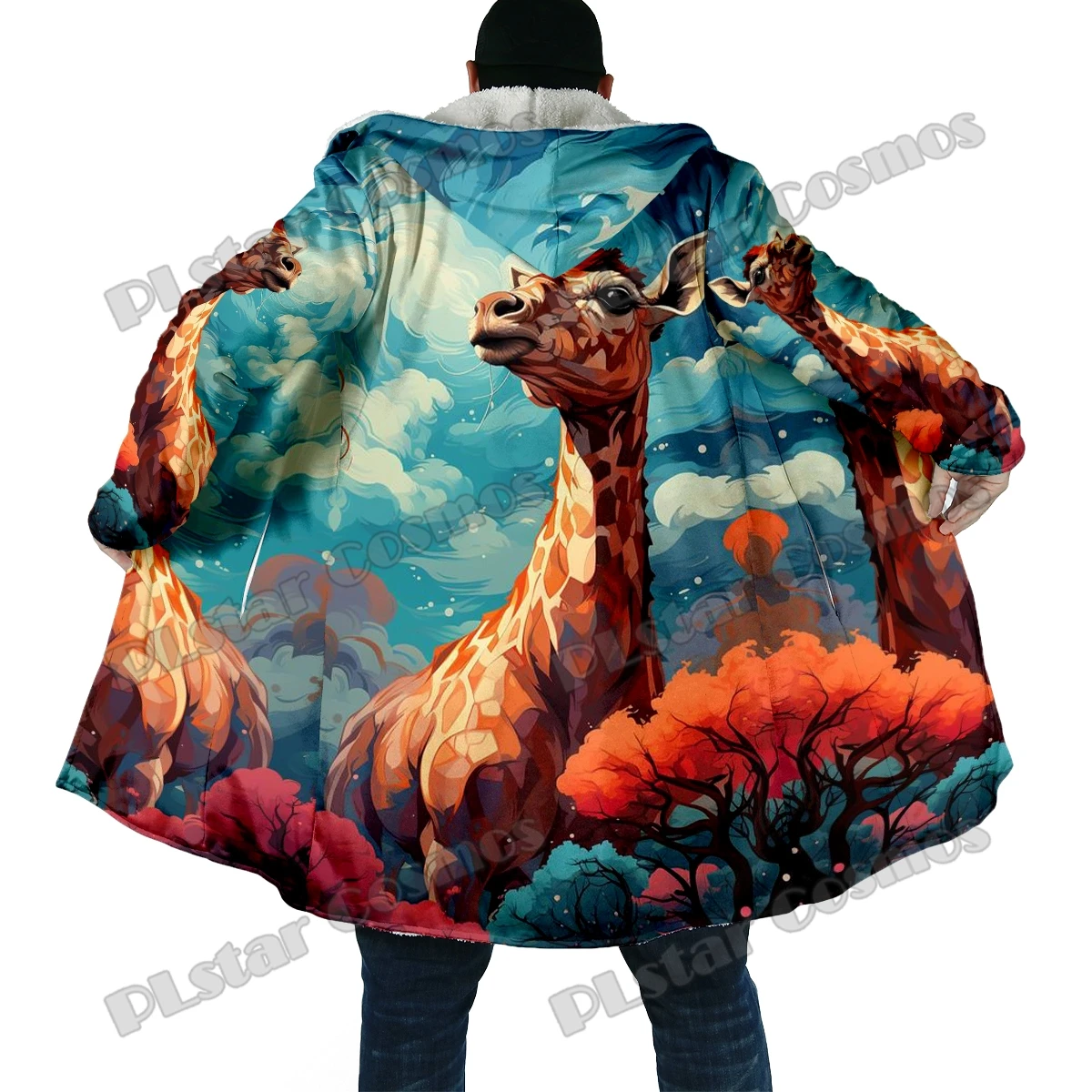 Winter Fashion Men's cloak Animal Bear & Raccoon Pattern 3D Printed Thick Fleece Hooded Cloak Unisex Casual Warm Cape Coat DP71