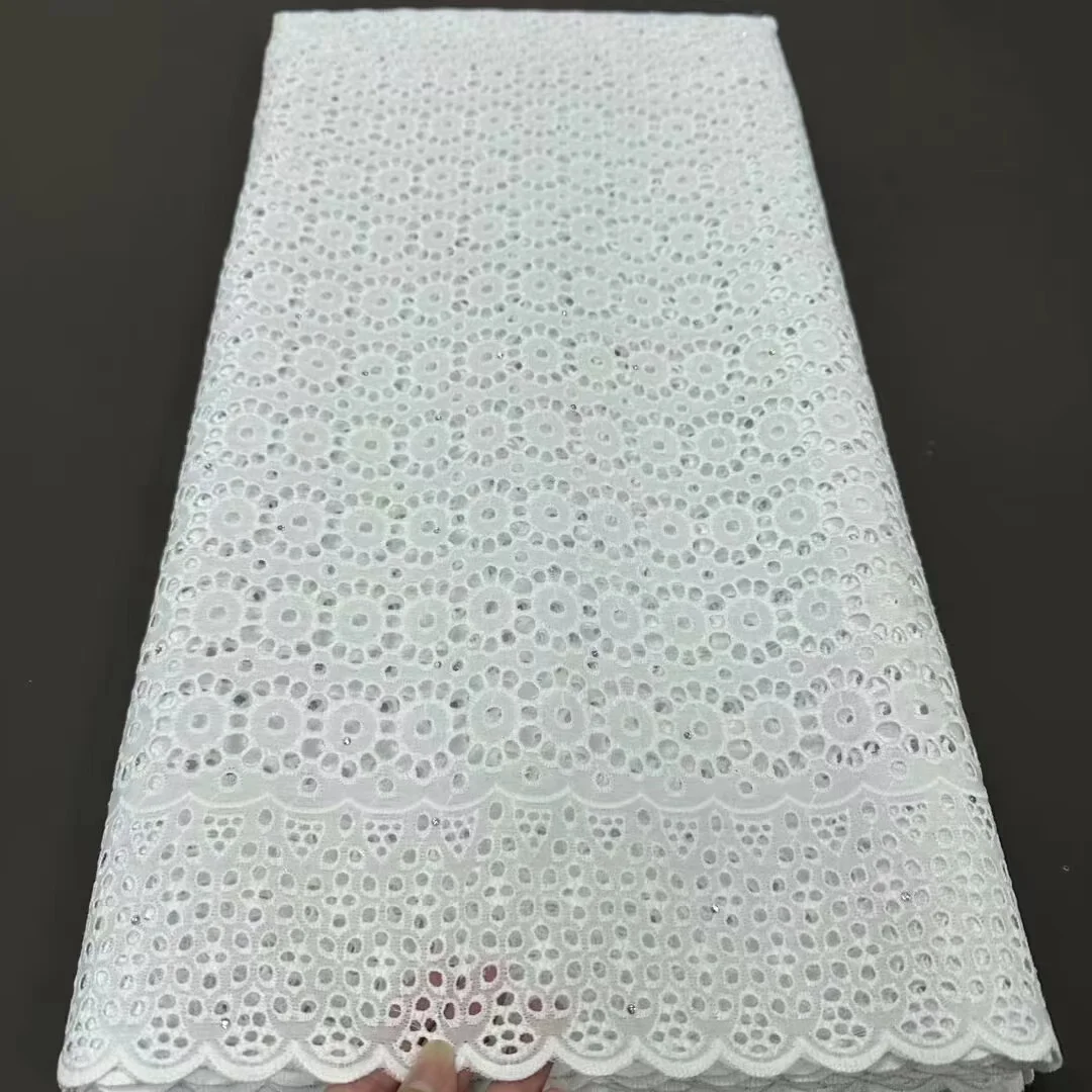 

5yards 2024 DuBai Dry Cotton Lace Fabric High Quality Nigerian Stones Voile Lace Fabric For Bridal Wedding Party Dresses Materia