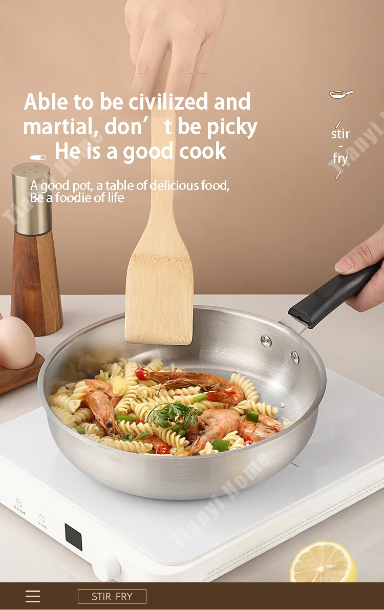 Description Picture 5 of itemStainless steel Wok Frying pan Non-Stick Pan Home Thickened Uncoated Cooking pot Gas Stove Induction Cooker Universal Saucepan