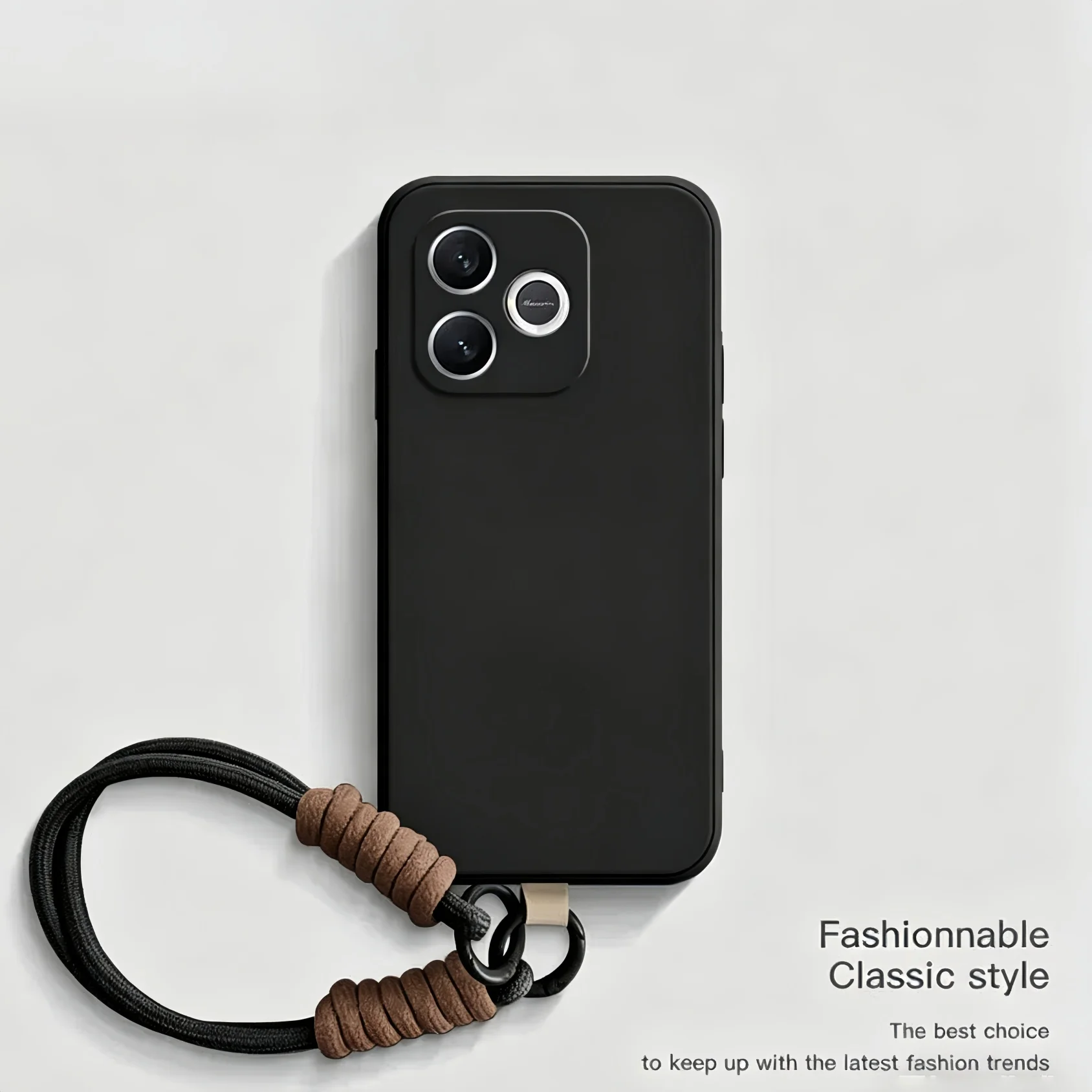 Elegant Solid Color Silicone Phone Case with Woven Wrist Lanyard and Shockproof Protection