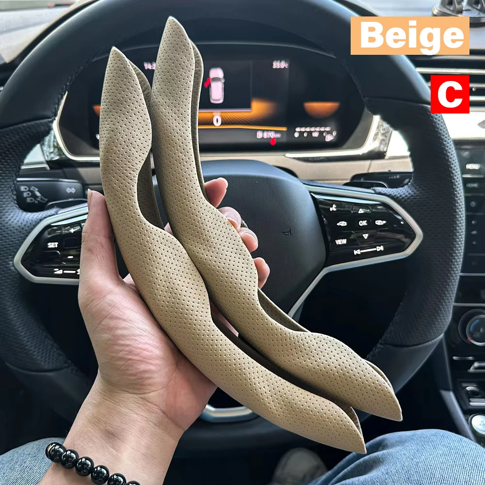 Luxurious 38cm Leather Car Steering Wheel Cover