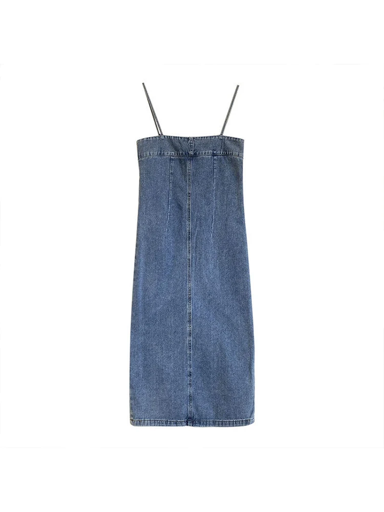 

Y2k Harajuku Vintage Sexy Blue Zipper Suspender Denim Dresses 2023 Summer Women's Backless Bodycon Mini Dress Female Clothing