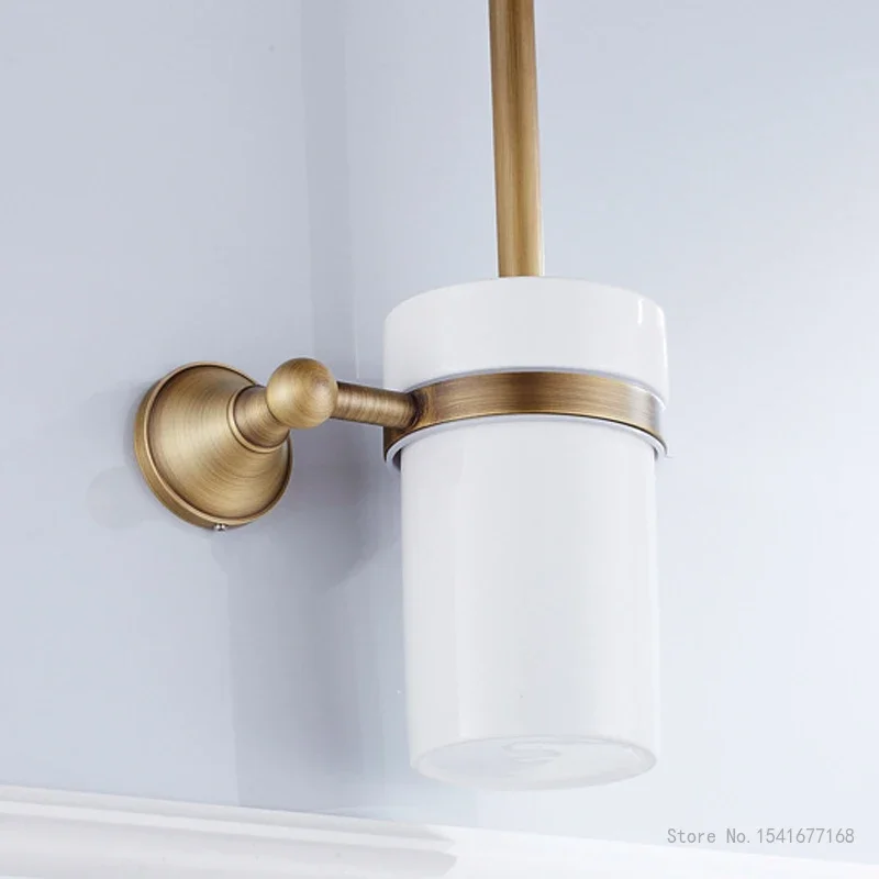 New Style Metal Hardware Retro Bathroom Pendant Home Furnishings Bathroom Wall Hanging White Ceramic Cup Toilet Brush Holder 1Pc