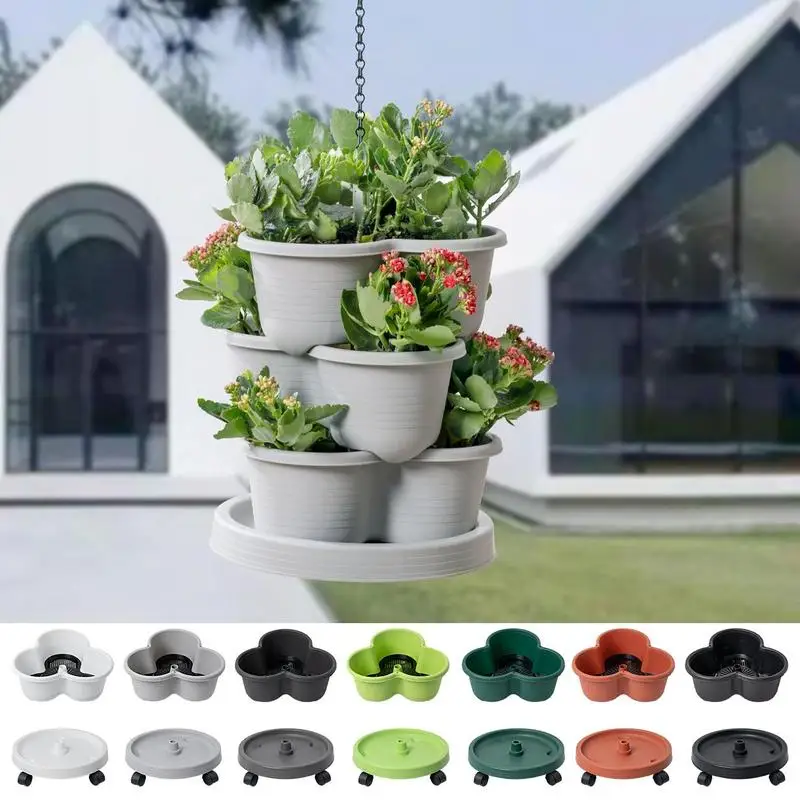 

Strawberry Planter Pot Three-Petal Plant Container universal Strawberry Planter Pot for Indoor outdoor plany pot Wheel Tray