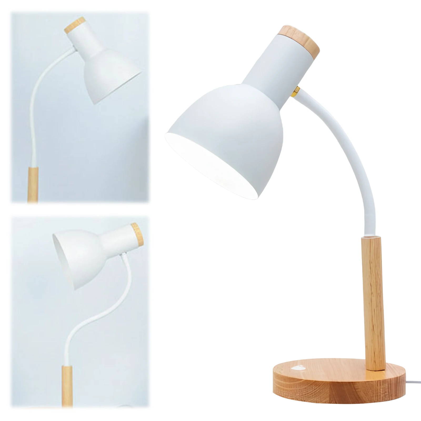 Nordic Wood Iron LED Eye Protection Desk Lamp W/ 3 Colors Multi-Angle Adjustable Desk Lamp for Bedroom Living Room Dining Room