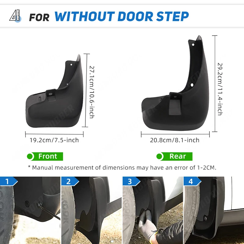CcacHe Paraspruzzi Per Peugeot Partner Tepee 2013-2019 - Kit 4 Pezzi Anteriori E Posteriori In ABS Nero - 2