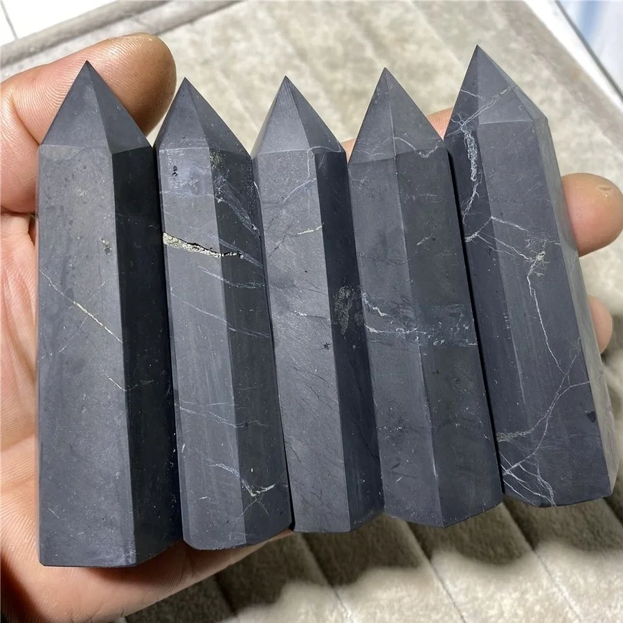 Shungite Natural Stones Crystals Point Wand Healing Crystal Pyramid Shungite Tower Elite Protection Wiccan Home Decor