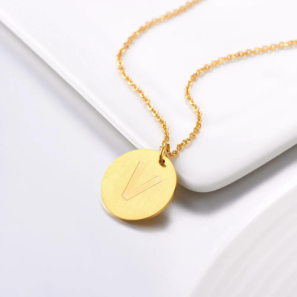 PROSTEEL Letter Necklace Initial Alphabet Trendy Round Pendant Black/Silver/18K Gold Tone for Women Men Anniversary Gifts