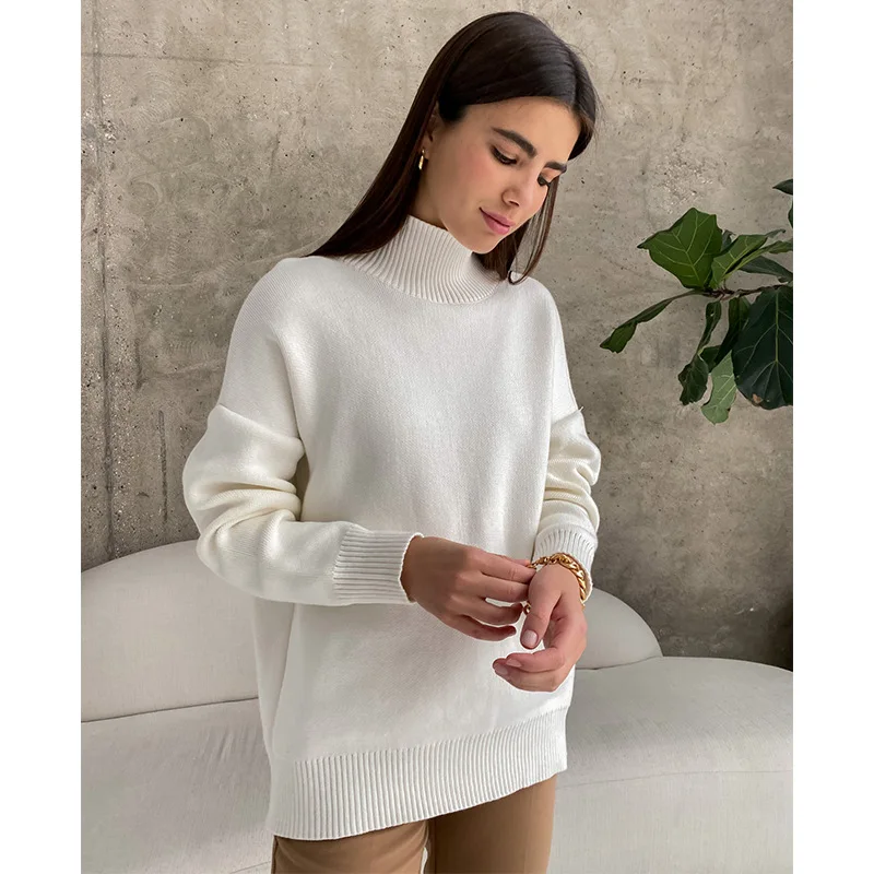 

Women's Sweater 2023 Autumn And Winter New Semi-Turtleneck Solid Color Fashion Popular Urban Loose Casual Large Size Sweater