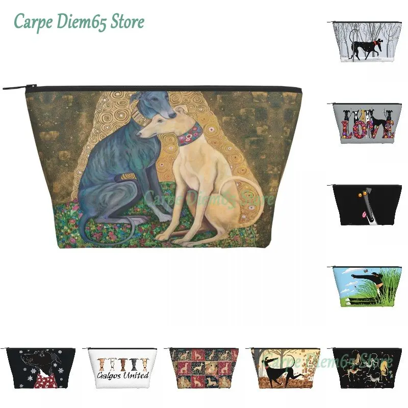 

Gustav Klimt Greyhound Dog Art Makeup Bag for Women Travel Cosmetic Organizer Fashion Whippet Sihthound Dog Storage Toiletry Bag