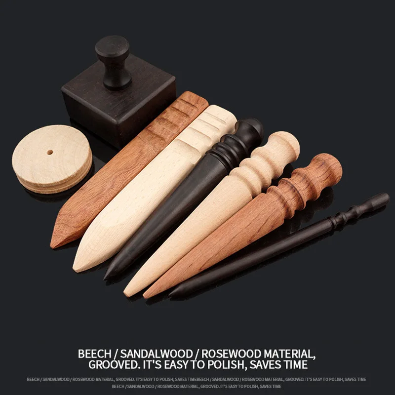 Leather Craft Tools Multi-Size Wood Leather Edge Burnisher Slicker Leather Craft Tool Polished Grinding Rod DIY Leathercraft Tool for Handwork