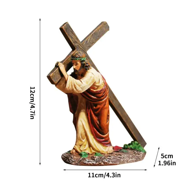 Jesus Cross Statue Resin Ornament Jesus Cross Figure Little Jesus Carrying Cross On The Way To Calvary Resin Figurine Hand