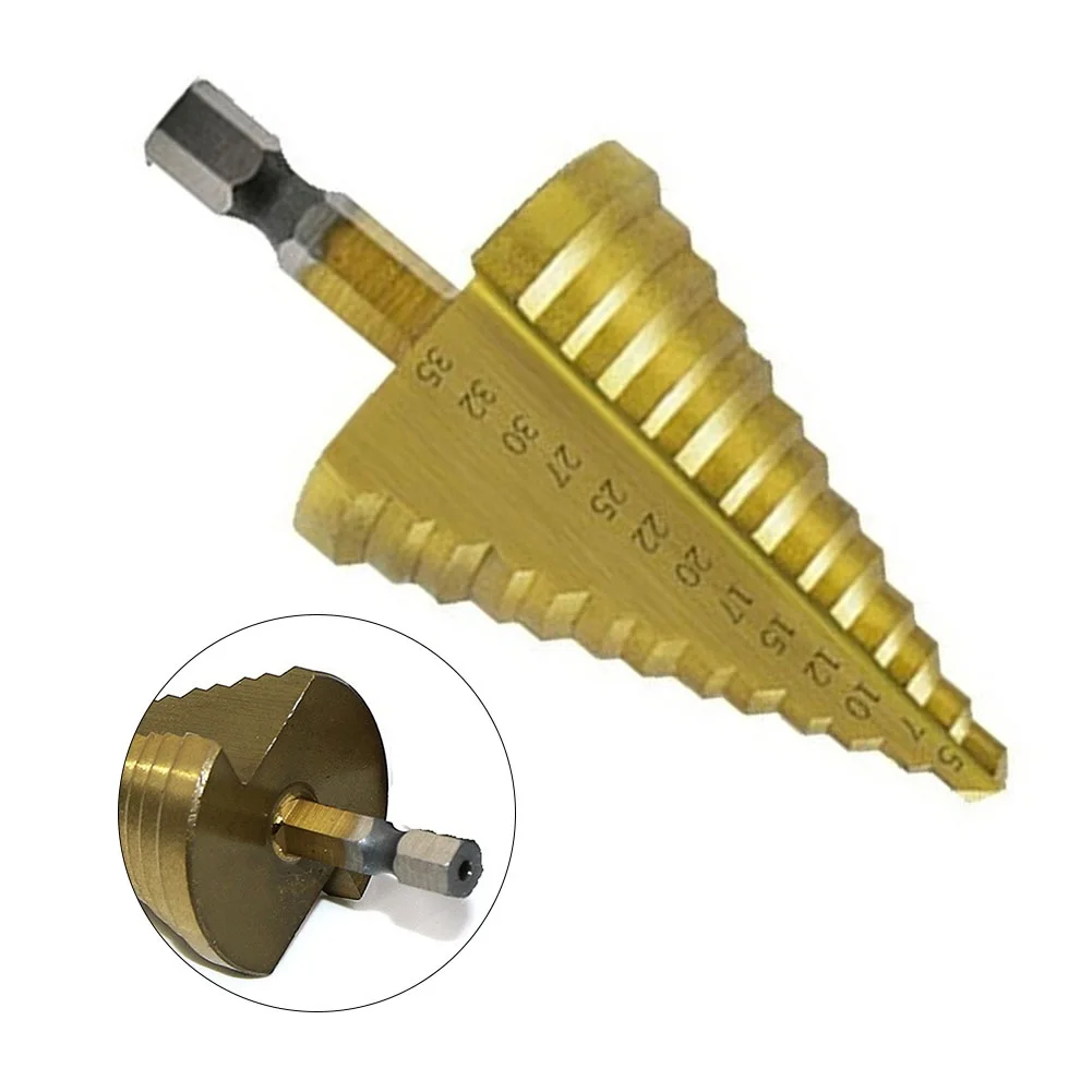 5-35mm HSS Titanium Core Step Drill Bit Spiral Groove Wood Metal Hole Cutter High Speed Steel Core Drill Bits