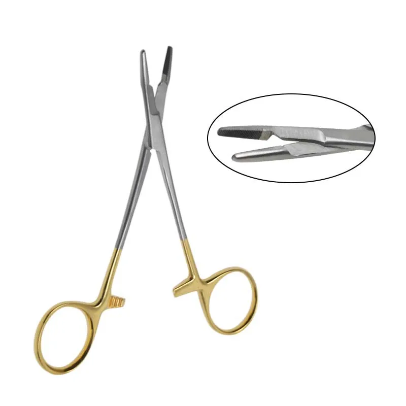 Needle Holder Insert with Scissors Gold Handle Clamp Needle Holding Foeceps Pliers with Scissors Ophthalmic Surgical Instrument orthopedic instrument surgical instrument torque limiting handle screwdriver