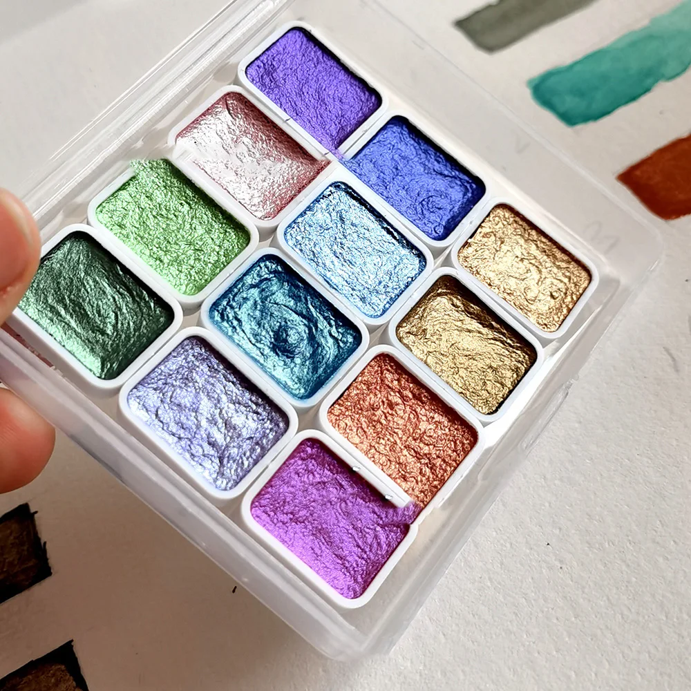 

12 Colors Nail Solid Pigment Watercolor Blue Purple Green Manicure Decor Metallic Draw Smudge Glitter Watercolor Nail Pigment