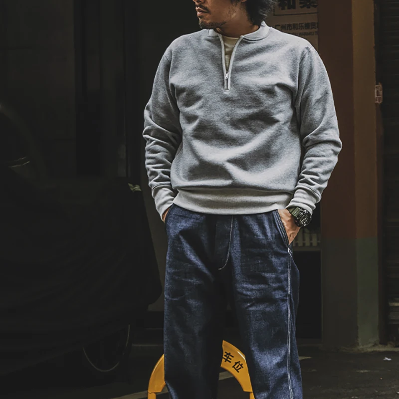 Autumn Winter New Arrival Thiened 600G Men's Pure Color Hoodie Motorcycle Sle f Zipper Retro Design Casual Streetwear