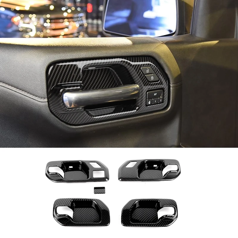 

5 Piece Car Door Handle Bowl Cover Trim Accessories Carbon Fiber Pattern For Chevy Silverado 1500 GMC Sierra 1500 2019-2022