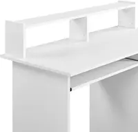 Home Office Wood Computer Desk with Keyboard Tray and Drawers, Students Writing Table with Storage Drawers & Hutch, 4