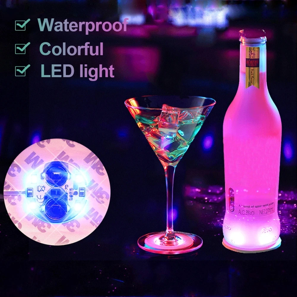 

New 4/1pcs Bottle Stickers Lights 4leds Battery Powered Glow LED Coasters Super Bright Lamp for Wedding Festival Party Decor