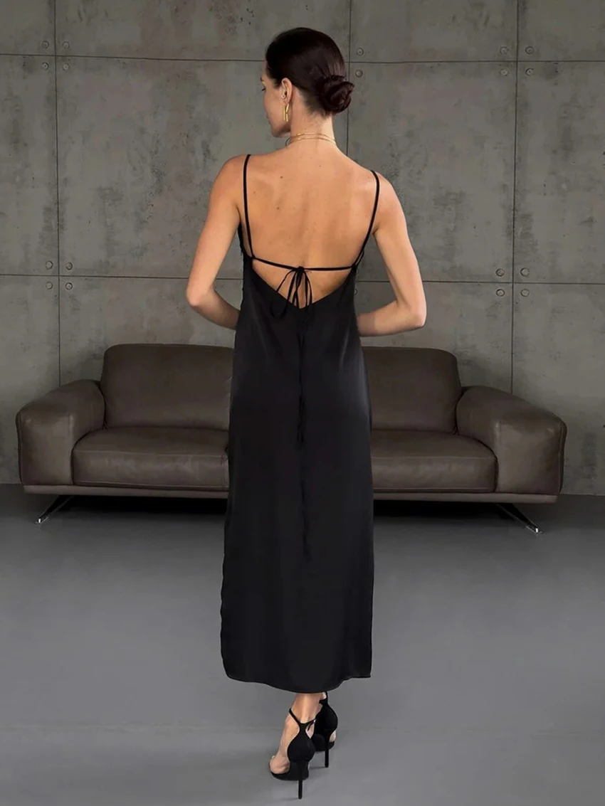 Mathaiqqi Fashion Ladies Nightwear Sexy V-Neck Sleepwear Spaghetti Strap Nightgown Split Pajama Ankle-Length Dress Femme Nightie