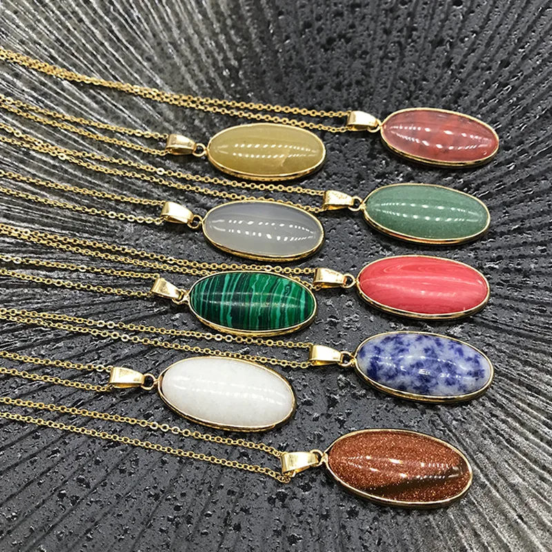 

24pcs/lot 30*15mm Natural Stone Necklace Pendant Crystal Quartz Fashion Jewelry Pendants Jewelry Making For Bulk Wholesales