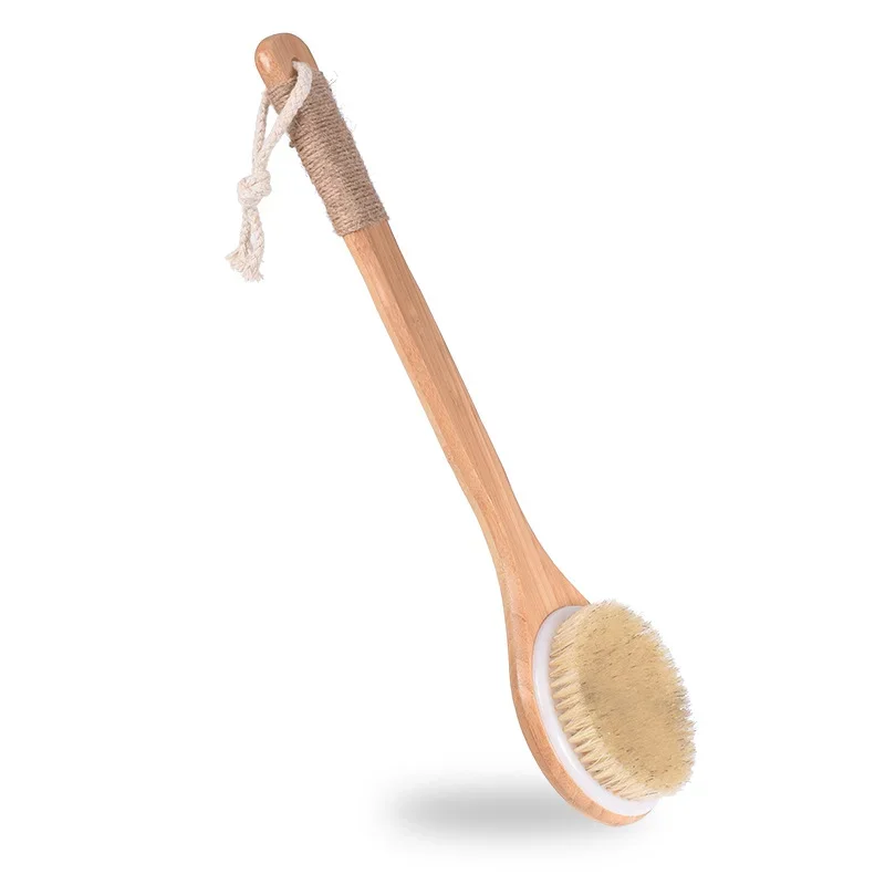 

Natural Bristle Bath Brush Exfoliating Wooden Body Massage Shower Brush Spa Woman Man Skin Care Dry Body Brush with Handle