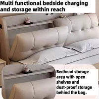 Lit double 200x220cm avec tête de lit lumineuse, cadre de lit et rangement 3 tiroirs, pour chambre parentale, mobilier de luxe haut de gamme pour hôtel 4