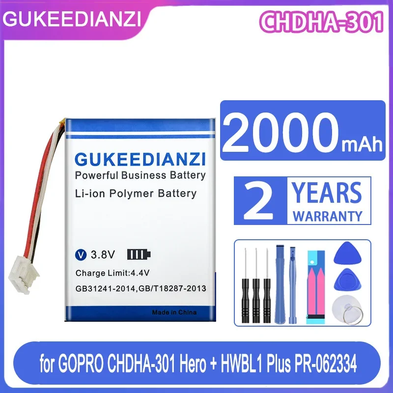 

GUKEEDIANZI Replacement Battery 2000mAh for Gopro CHDHA-301 CHDHA301 Hero + HWBL1 Plus HWBL 1 Plus 1Plus PR-062334 PR062334