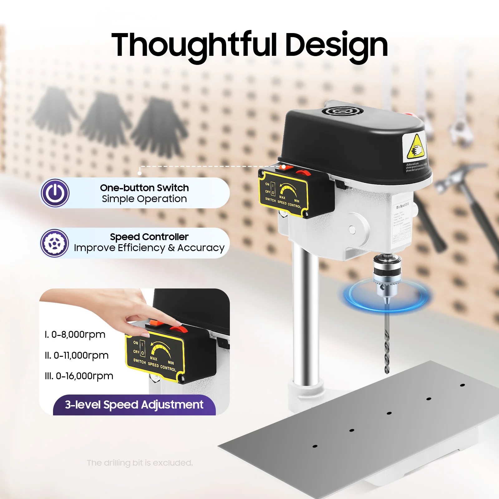 340W Mini Bench Drill Press Machine Portable Table Drill Adjustable Speed Depth Control for Wood Plastic Jewelry Making
