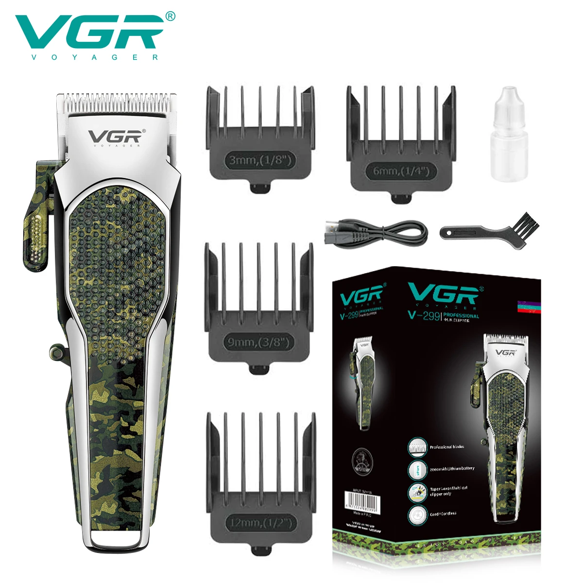 VGR Hair Trimmer Camo Hair Clipper Professional Haircut Machine Digital Display Electric Adjustable Trimmers for Men V-299