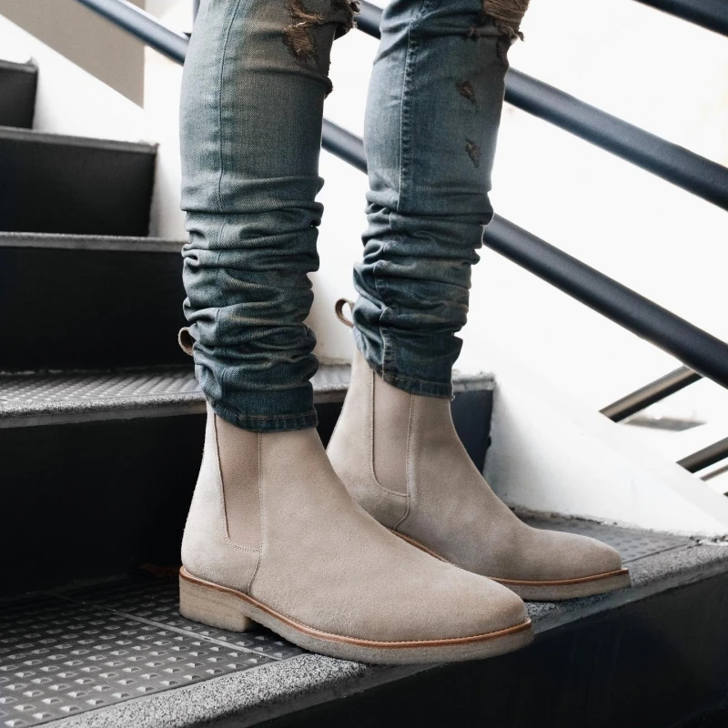 Genuine Leather Chelsea Boots for Men Cow Suede Business Square Toe