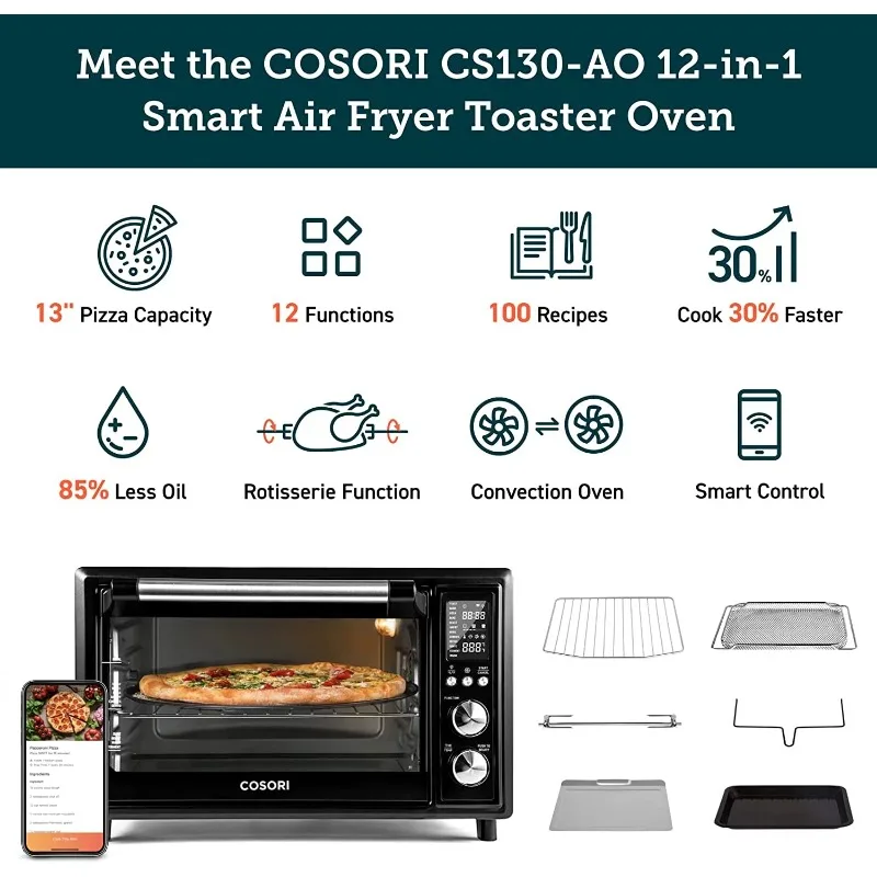 COSORI Smart New Air Fryer Toaster Oven, Large 32-Quart, Stainless Steel,  Walmart Exclusive Bonus, Silver 