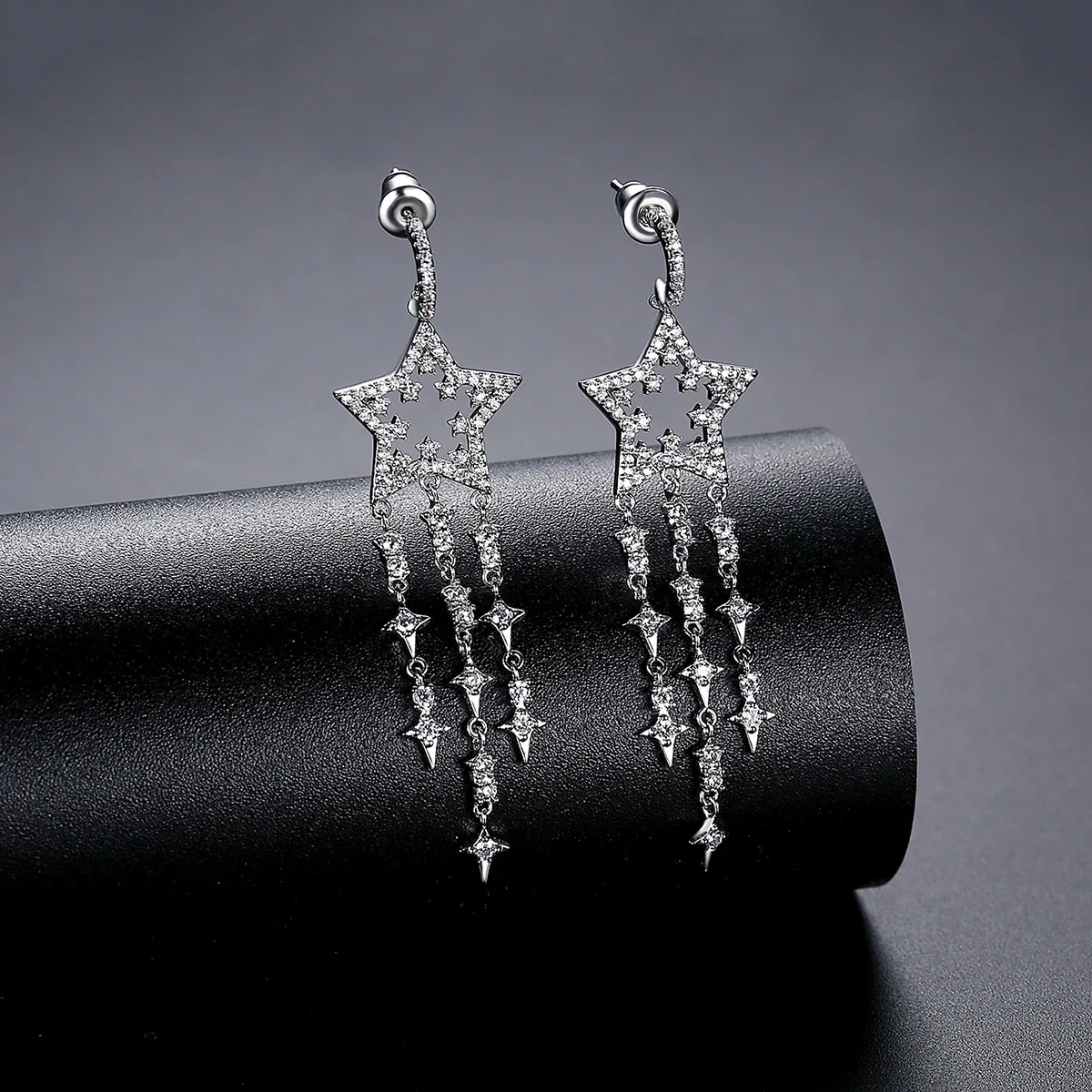 

Funmode Five-pointed Star Zircon Long Earrings Tassel Earrings European and American Fashion Temperament Female FE403