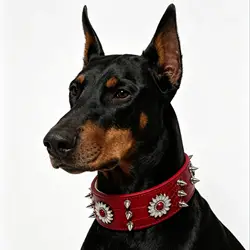 Stylish Red Riveted Dog Collar - Trendy Street Punk Design - M (Red)