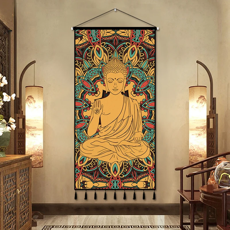 

Buddha Canvas Hanging Picture Southeast Asian Style Living Room Porch Tapestry Decorative Wall Cloth Wall Hanging House Decor