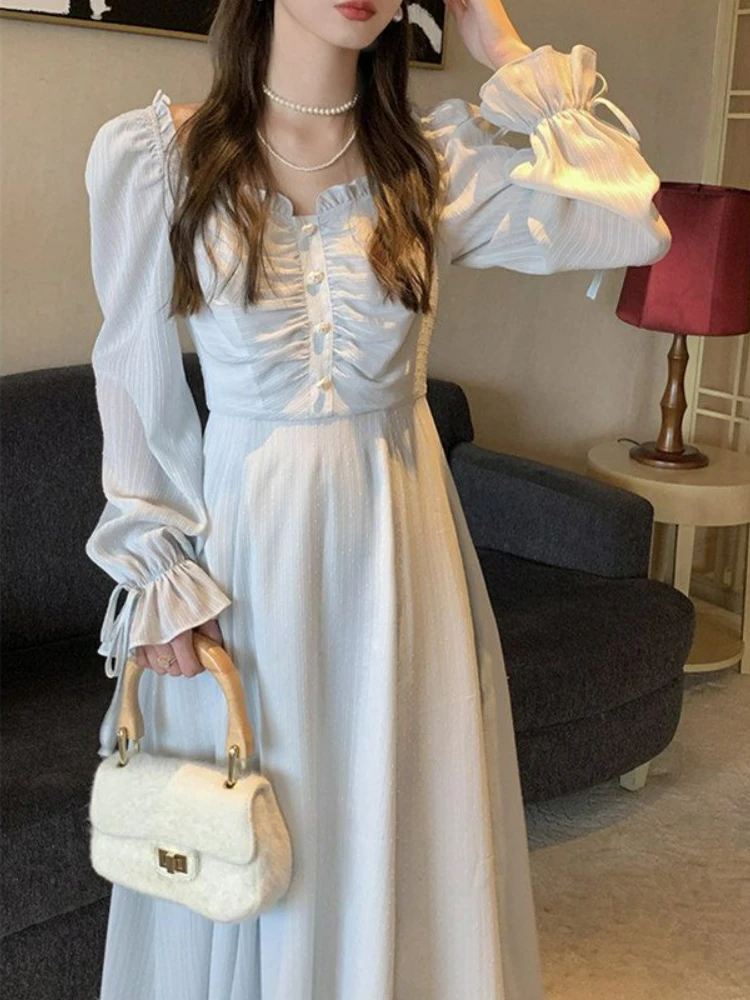 

Elegant Vintage Long Sleeve Fairy Dress Women Autumn Casual Party Midi Dress Flare Sleeve Dresses for Women 2022 Luxury Designer