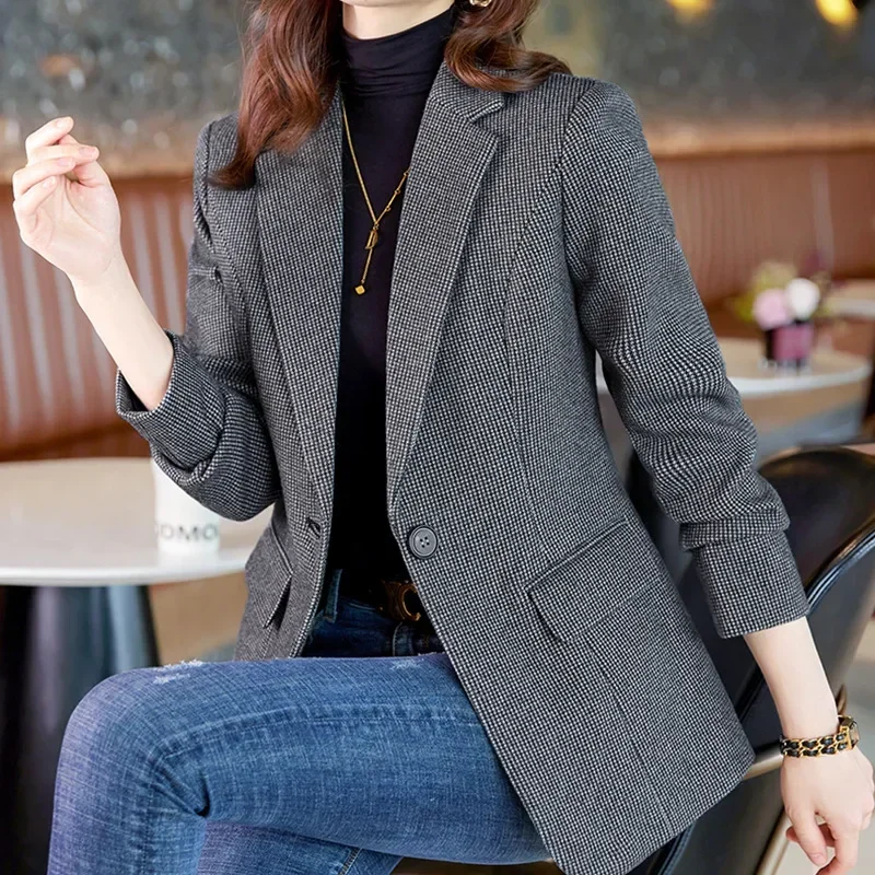 

Plaid Women Suits Blazer 1 Piece Female Spring Office Lady Business Work Wear Fashion Girl Coat Formal Prom Dress Outfit