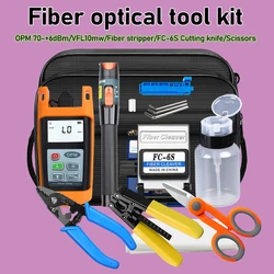 FTTH Fiber Optic Tool Kit FC-6S Fiber Cutting Knife Cutter Kevlar Scissors With Optical Power Meter 10mW Visual Fault Locator